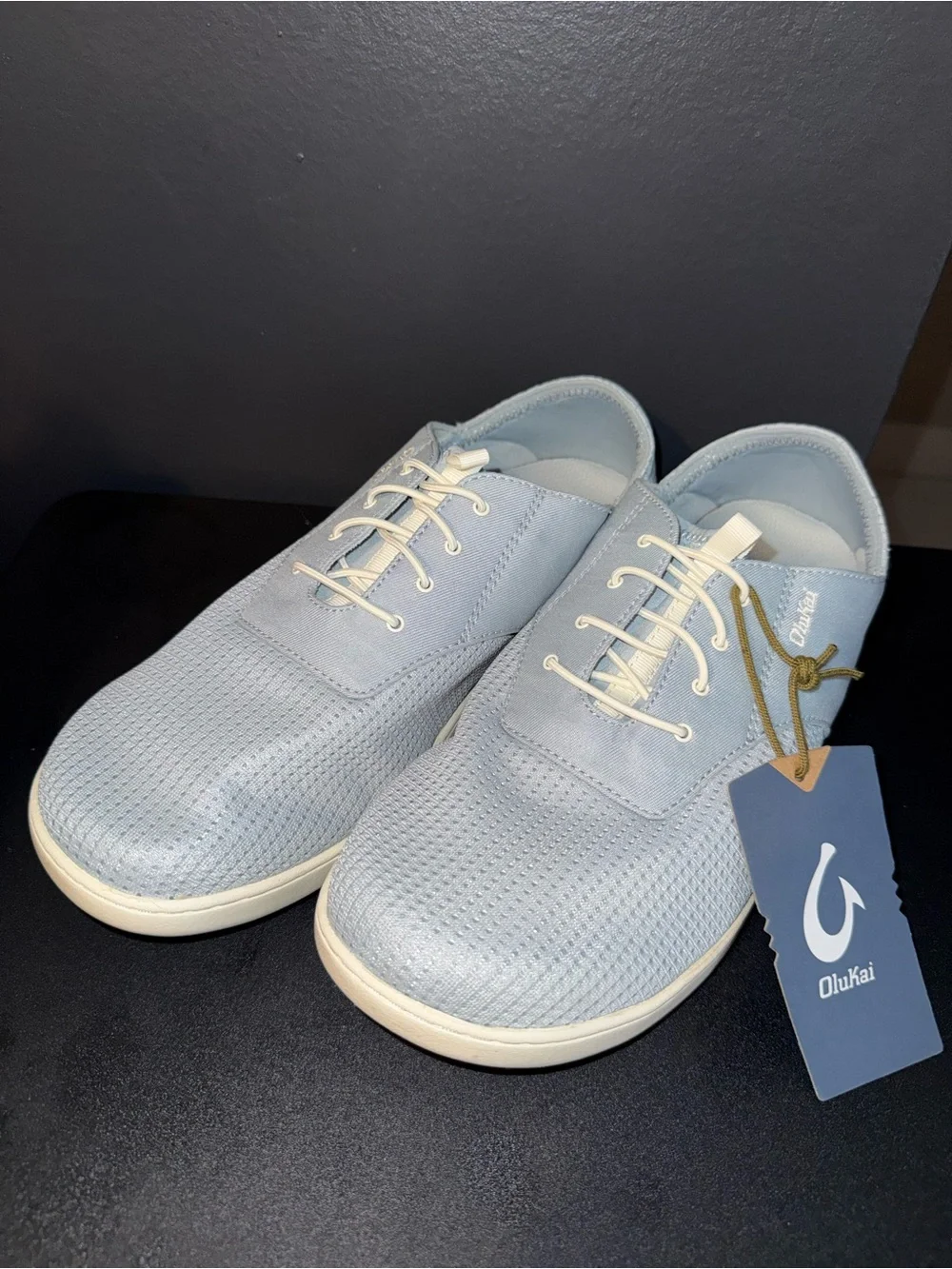 🆕 OluKai Nohea Moku Light Denim Slip-On Boat Shoes Men’s 10.5